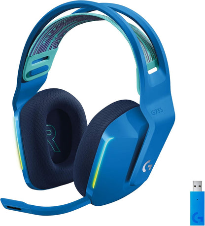 Logitech G733 Lightspeed Wireless Gaming Headset, Suspension Headband, Lightsync RGB, Blue VO!CE Mic, PRO-G Audio – Blue, Gaming Headset Wireless, PC, PS5, PS4, Switch Compatible