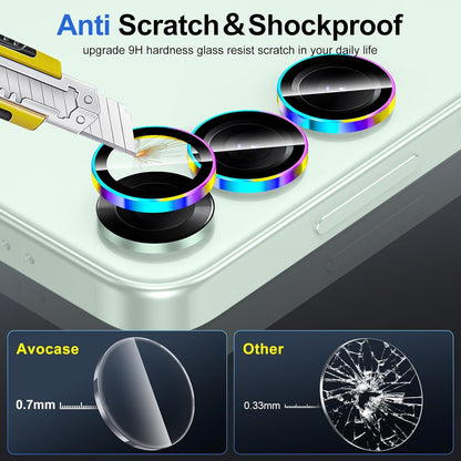 for Samsung Galaxy S25 Camera Lens Protector, Individual Metal Ring Tempered Glass Lens Cover, [Strong Adsorption] Scratch Resistant Ultra-Thin HD Clear Lens Cover, 1 Set-Colorful Ring
