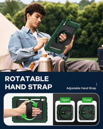 Cantis Case for iPad 11-inch (A16) 2025/ iPad 10th Generation 2022 (10.9 inch) with Screen Protector, iPad 11th Case with 360 Degree Rotating Stand/Shoulder Strap/Pencil Holder, Alpine Green