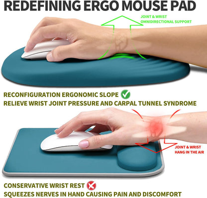 Hokafenle Ergonomic Mouse Pad Wrist Support, Terraced Slope Carpal Tunnel Wrist Pad for Mouse with Unibody Memory Foam, Wrist Rest Pain Relief Mousepad (Turquoise, 11.8x7.9 in)