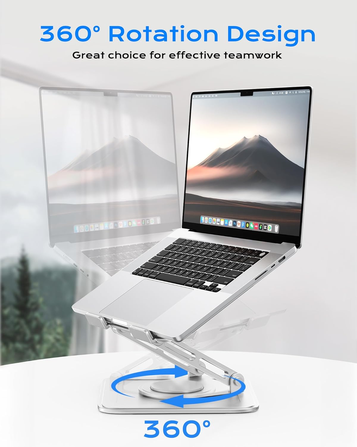 Adjustable Laptop Stand, Computer Stand with 360 Rotating Base, Ergonomic Laptop Riser Mount for Desk Foldable Protable Computer Desk Fits with MacBook Pro Air (10-16") - White