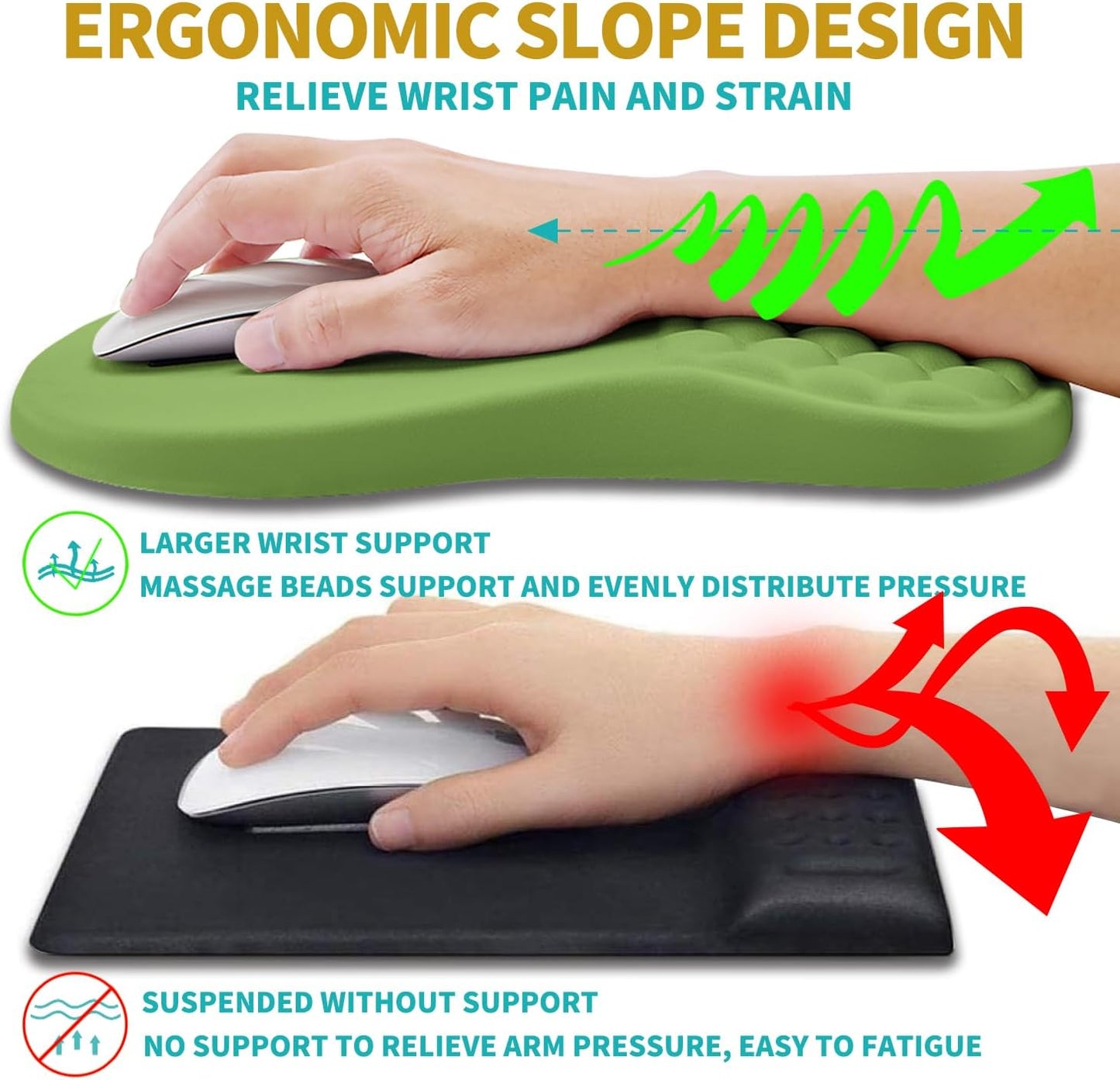 Hokafenle 2 in 1 Ergonomic Mouse Pad Wrist Support & Wrist Rest for Computer Keyboard Set, with Relieve Carpal Tunnel Pain Massage Bulge and Full Memory Gel Design (2In1 Set, Grass Green)