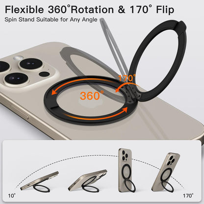 COOLQO 4Pcs 360 Spin Cell Grip Ring Phone Stand [Upgrade Gear Hinge Stress Anxiety Relief] Magnetic Holders for Your car Accessories Desk Mount Compatible with iPhone All Smartphones, Black