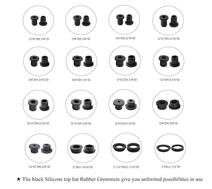 20 pcs 7/16" Drill Hole，1/4" ID Black Silicone Top hat Rubber Grommets for Wiring，Automotive，Firewall，Hole Plug，Desk，Screw，Water and Gas Pipe，Drain，House Siding，Cable Bushing，Glass，Wire Plug