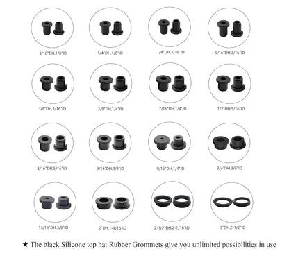 25 pcs 5/16" Drill Hole，3/16" ID Black Silicone Top hat Rubber Grommets for Wiring，Automotive，Firewall，Hole Plug，Desk，Screw，Water and Gas Pipe，Drain，House Siding，Cable Bushing，Glass，Wire Plug