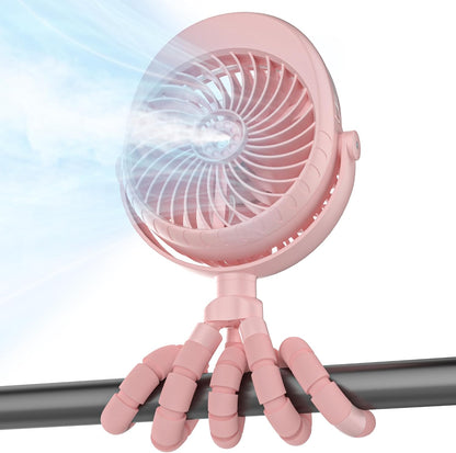 Misting Baby Stroller Fan, 4000mAh Rechargeable Battery Operated, 270°Pivoting, 15H Cooling,50ml Portable Water Sprayer Misting Fan with Flexible Tripod Clip on Car Seat Crib Treadmill Bunk Bed