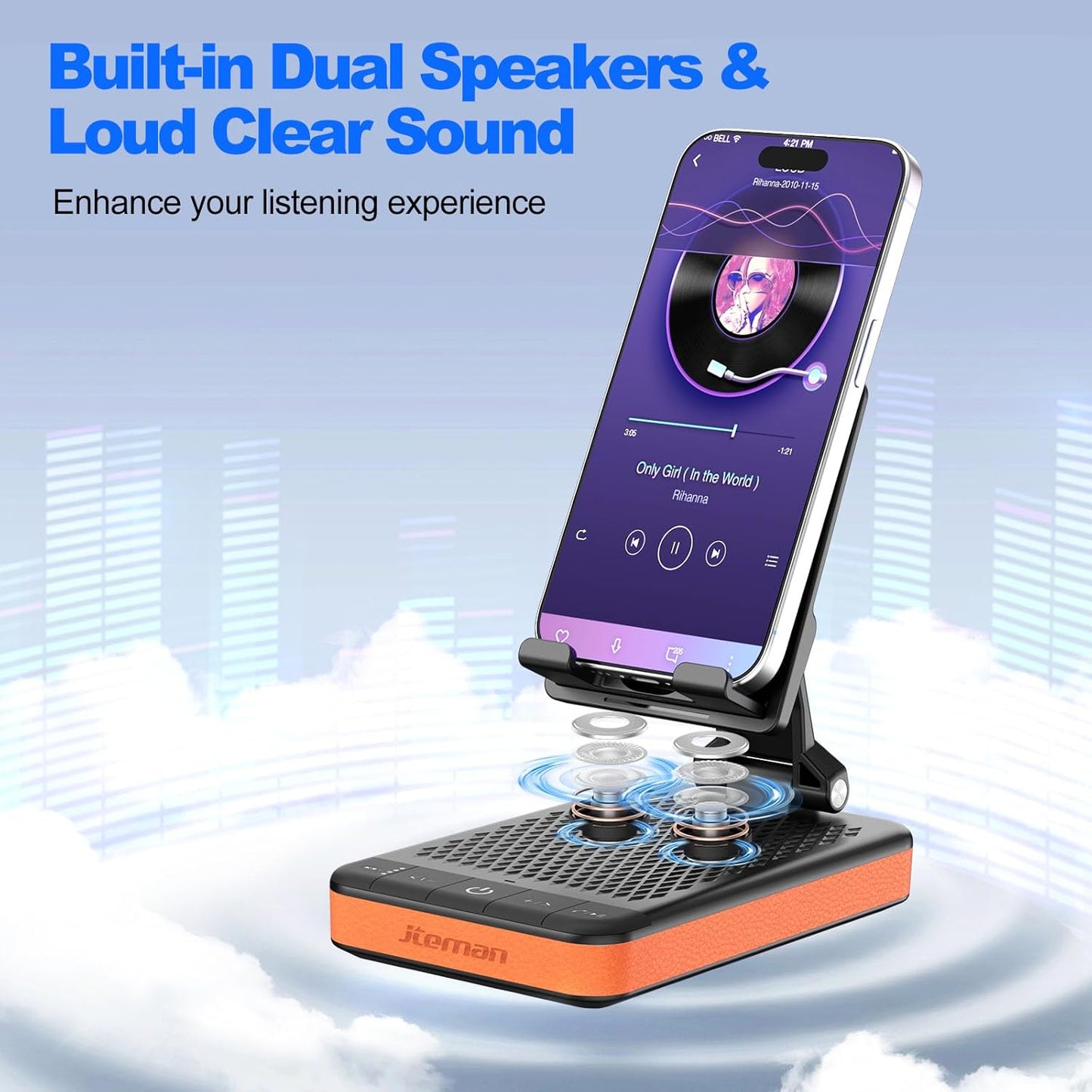 JTEMAN Bluetooth Speaker Phone Stand with Power Bank,Portable Foldable Charging Speaker Stand,Birthday Gifts for Men and Women Tech Gadgets