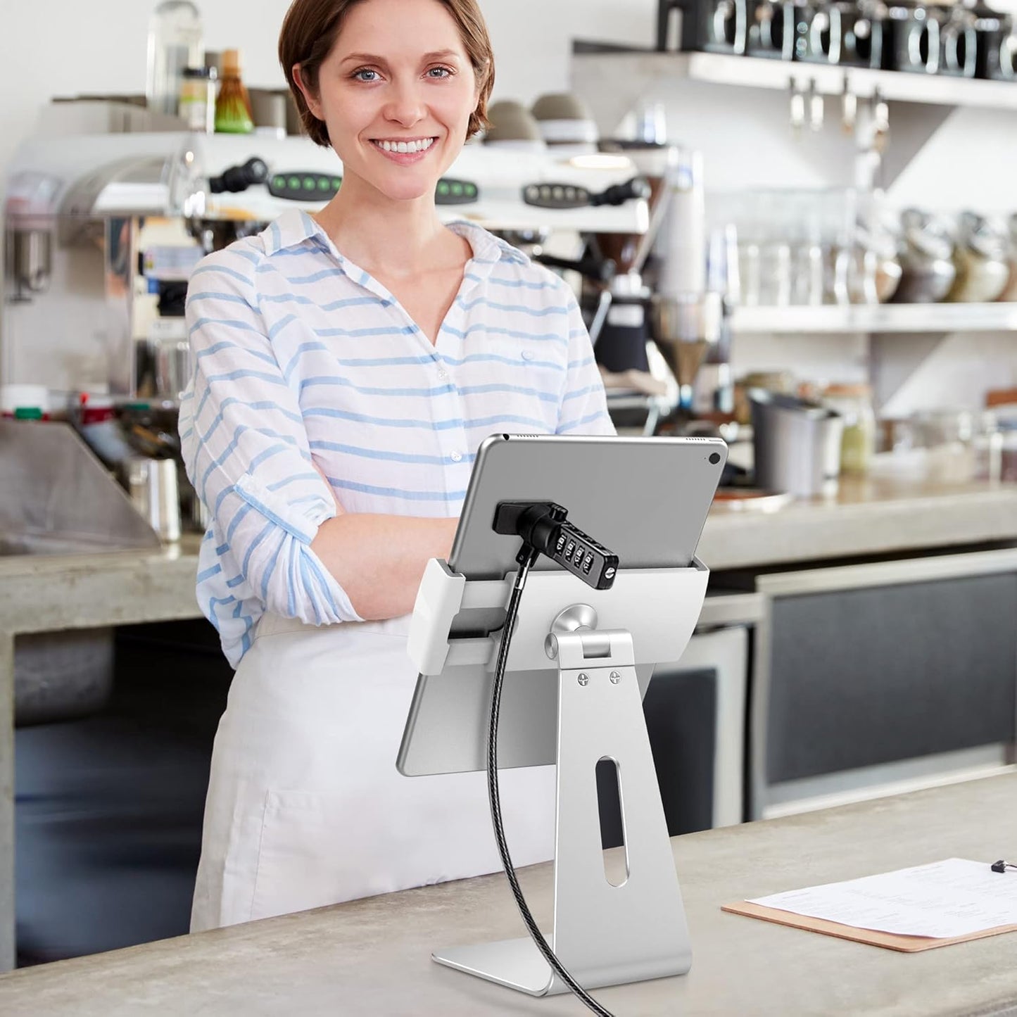 AboveTEK iPad Lock Security Cable w/Adhesive Plates, 6Ft Keyless 4 Digit Combination Tablet Lock Kit, Anti-Theft Hardware Locking Cable for iPhone Cell Phone MacBook Laptop in Showroom Retail Store