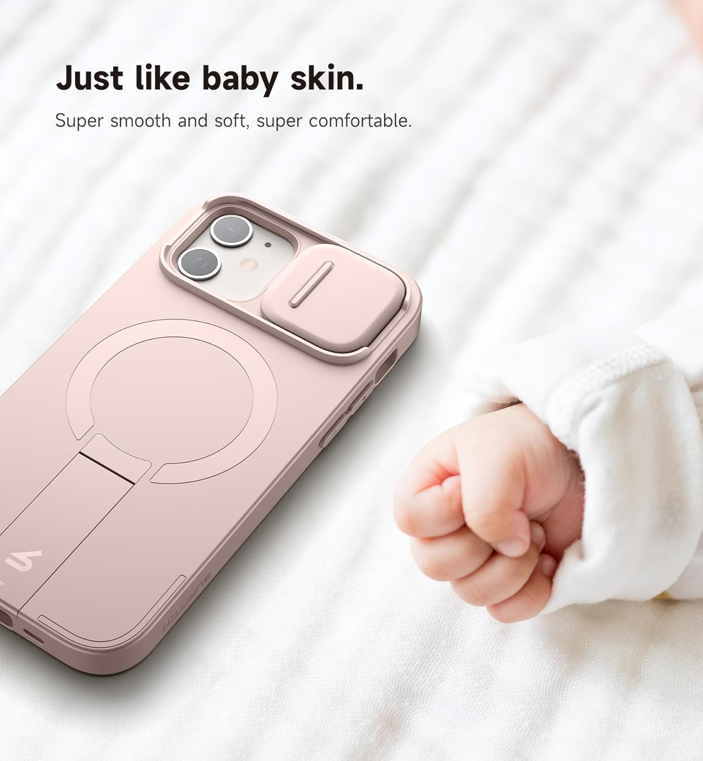 SURITCH for iPhone 12/12 Pro Case with Magnetic Camera Slide Cover and Adjustable Kickstand, Compatible with MagSafe, Shockproof Bumper Case Slim Protective Cover for iPhone 12/12 Pro 6.1 Inch, Pink