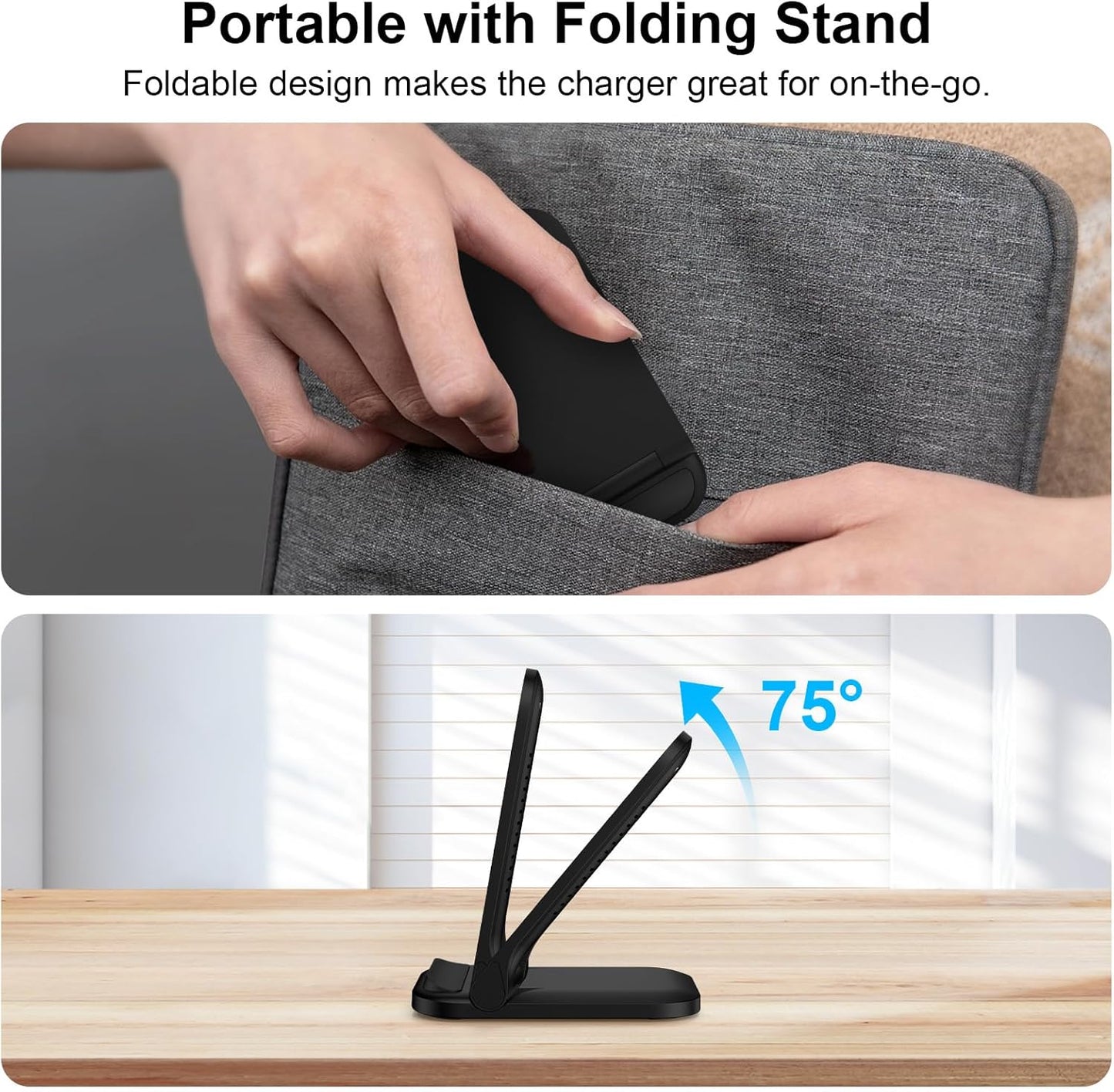 Wireless Fast Charger Stand Foldable Samsung Wireless Charger Fast Charging Station Android Phone Charger Stand for Samsung Galaxy S25 Edge S25 Ultra S25 S24 S23 S22 S21,iPhone 16e 16 Pro Max 15 14 13