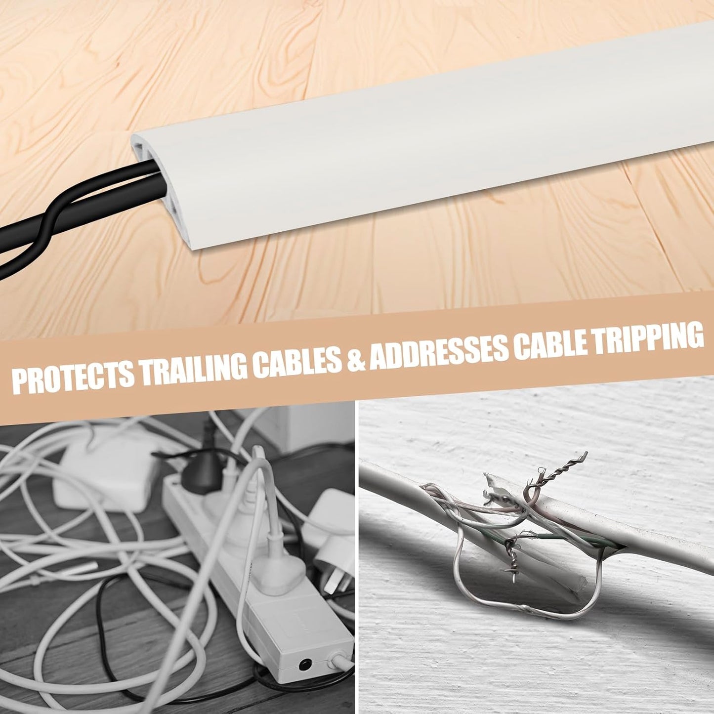 Floor Cord Cover Cable Cavity Self Adhesive Cord Hider Floor Floor Cable Management Power Cord Protector Floor Electric Cord Covers for Offices, Gym, Exhibitions (Beige, 2.36" x 3.3')