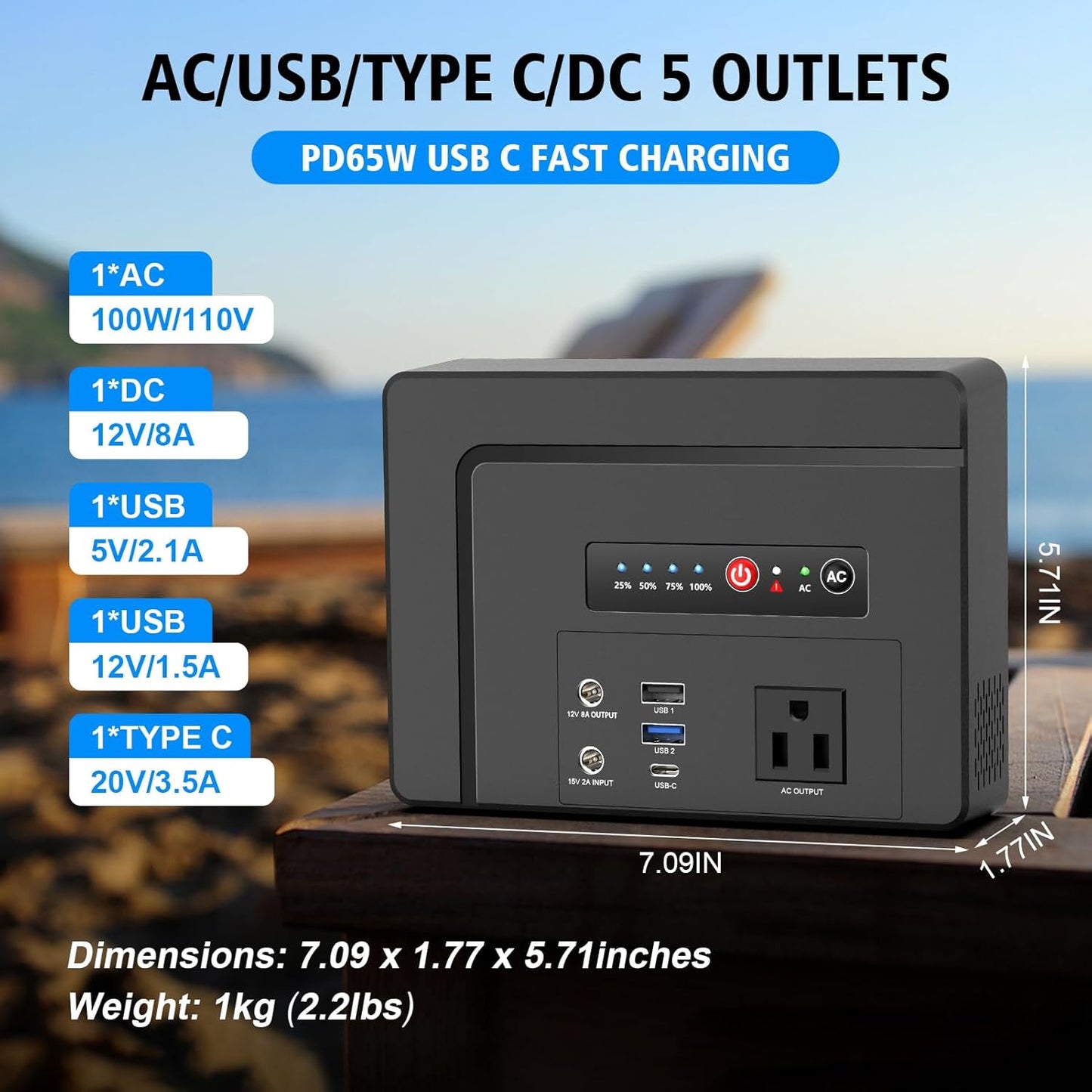 Powkey Solar Powered Generator 100W Rated, 97Wh Portable Power Station with Solar Panels 30W Included, Fast Charging Power Bank with AC Outlet 110V/PD65W USB C/QC 3.0 for Outdoor Camping Home Backup