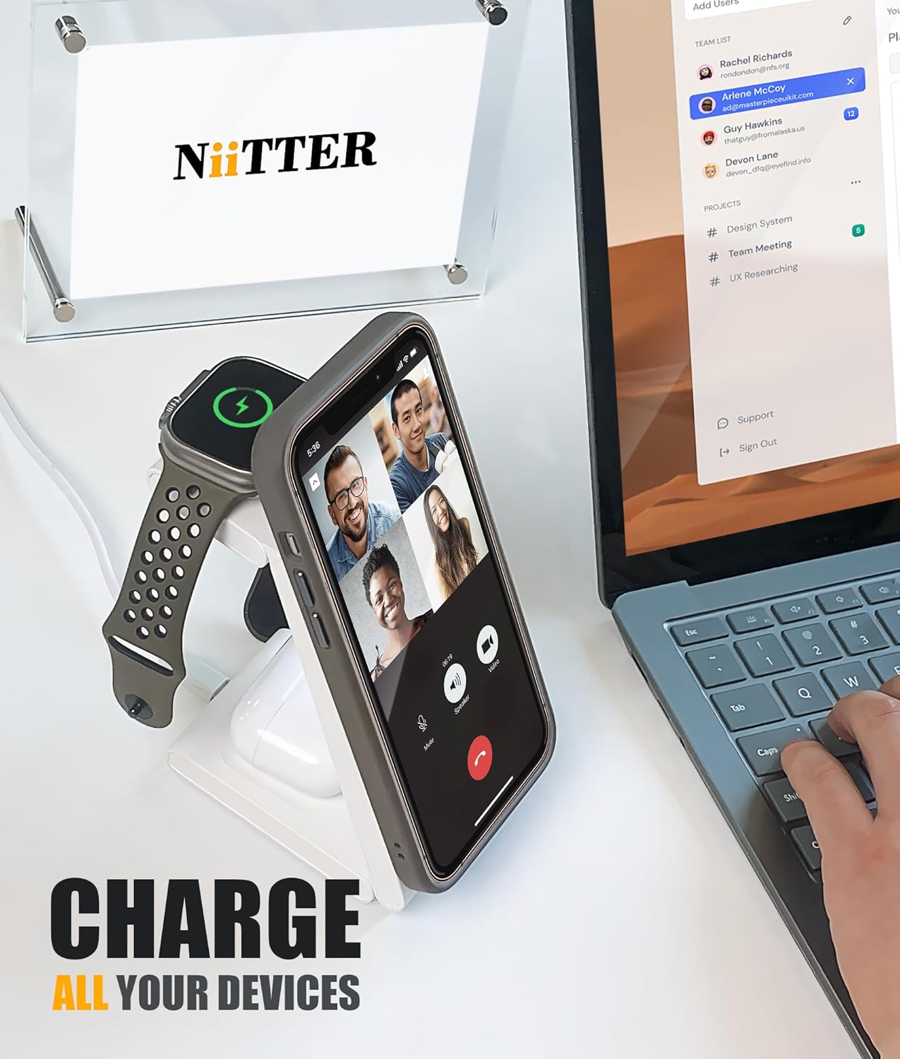 3 in 1 Wireless Charging Station, Magnetic Foldable Wireless Charger, Fast Travel Charger Stand for iPhone 16/15/14/13/12/Apple Watch/Airpods(20W PD Adapter Included)