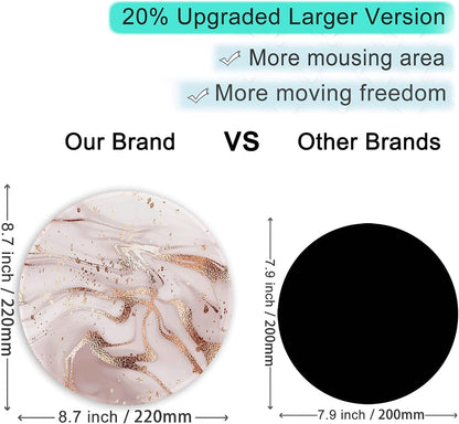 ITNRSIIET Round Mouse Pad with Stitched Edge Premium-Textured Waterproof Non-Slip Rubber Base Desktop Protection Mat Diameter 8.7 inches, Rose Gold Marbling