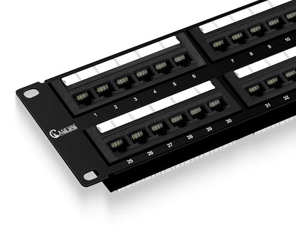 NewYork Cables 48 Port Cat6 Patch Panel – 10Gb Ethernet, 2U Rackmount 19-Inch, Color-Coded T568A/B Labels, Unshielded, 110/Krone Compatible, Black