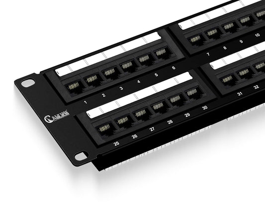 NewYork Cables 48 Port Cat6 Patch Panel – 10Gb Ethernet, 2U Rackmount 19-Inch, Color-Coded T568A/B Labels, Unshielded, 110/Krone Compatible, Black