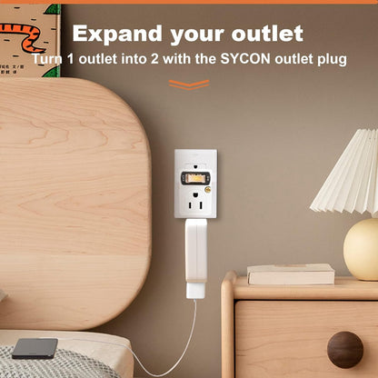 SYCON Adapter Outlet Extender with Night Light, Wall Outlet with Switch on off, Outlet Splitter with 2 Outlets