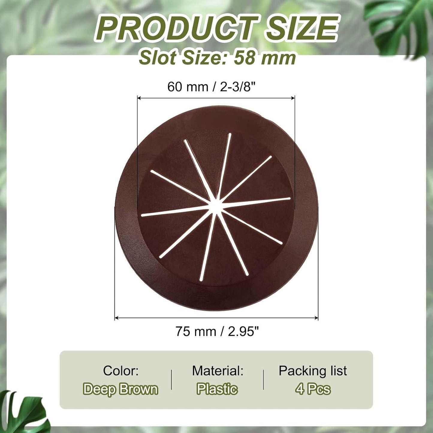 PATIKIL Desk Grommet 2-3/8", 4 Pcs Round Cable Grommet Cord Hole Cover with Adhesive Tape Flexible Table Wire Organizer for Office Home Table Countertop, Deep Brown