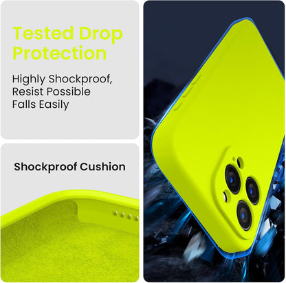 FireNova Designed for iPhone 15 Pro Max Case, Silicone Upgraded [Camera Protection] Phone Case with [2 Screen Protectors], Soft Anti-Scratch Microfiber Lining Inside, 6.7 inch, Fluorescent Green
