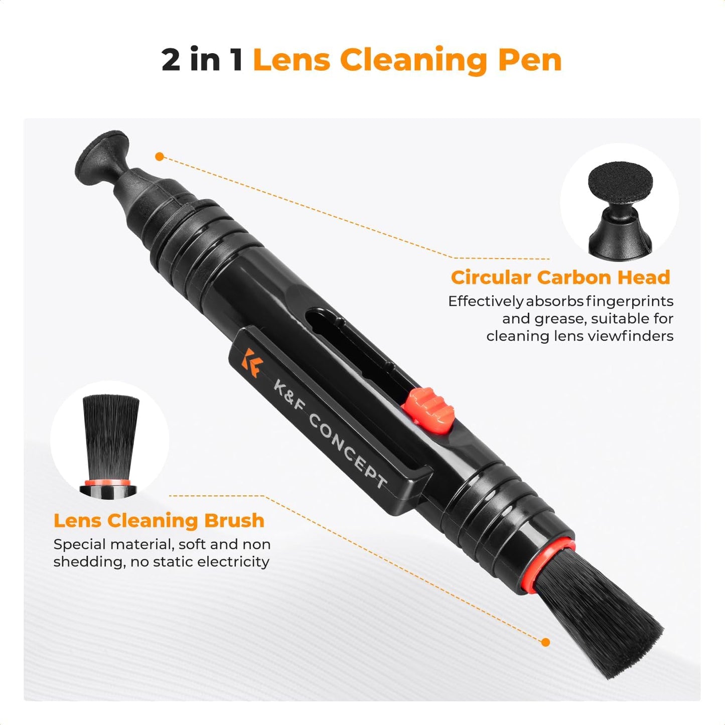 K&F CONCEPT 4-in-1 Camera Lens Cleaning Kit with Lens Cleaning Pen, Camera Air Blower, Microfiber Cleaning Cloth, Lens Cleaner Kit for Canon Nikon Pentax Sony DSLR Camera Lens Filter Cell Phones