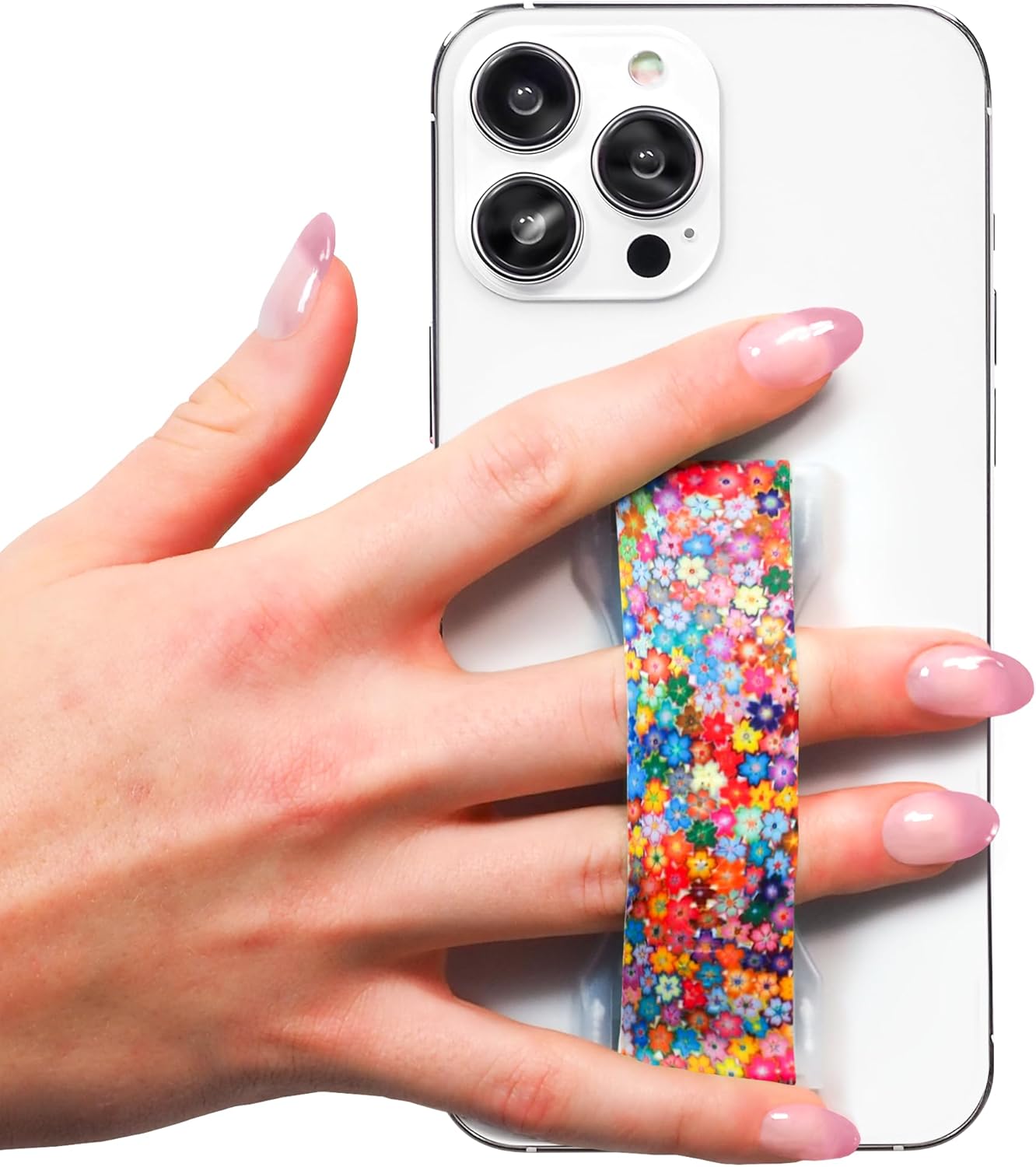LOVEHANDLE PRO Premium Phone Grip - Silicone Strap - Magnetic Mount and Kickstand for Smartphone and Tablet - Colorful Daisies