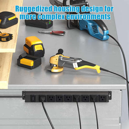HHSOET Magnetic Mount Power Strip, 8 Outlet Mountable Socket, Metal Heavy Duty Surge Protector, Gaming Table Outlet, Easy to Fix Without Drilling or Taping, 10FT Extension Cord.(Black)