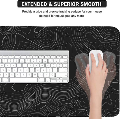Topographic Mouse Pad, Extended Gaming (35.4x15.7 in), Desk Mat Laptop Waterproof Decor Writing for Work, Game, Office, Home - Topographic Contour