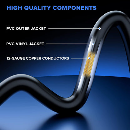 Maximm Extension Cord Splitter 12/3 AWG 1 to 3 Outlet, 25 Ft Black Indoor Outdoor Rated, Heavy Duty Power Cords with Multiple outlets, 12 Gauge Wire Grounded