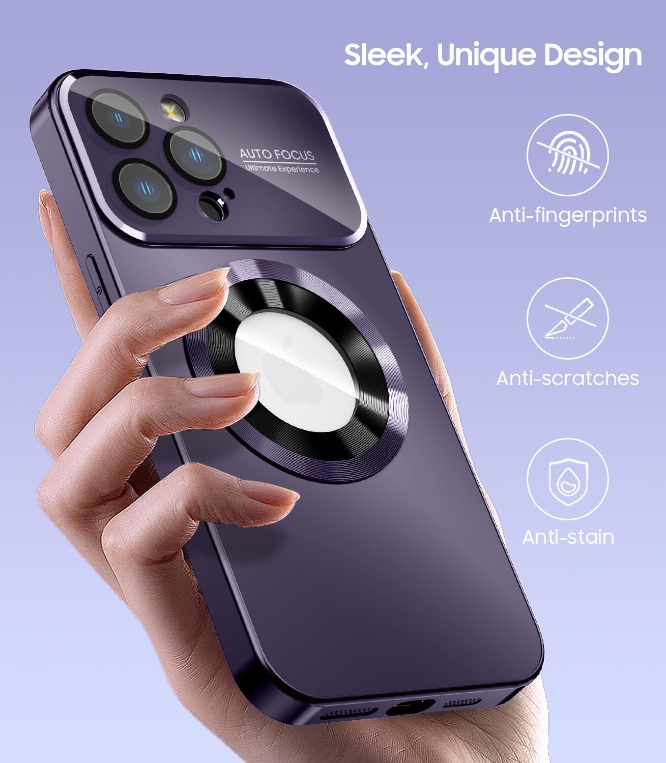 Magnetic for iPhone 12 Pro Max Case, Compatible with MagSafe, Built-in Camera Lens Protector, Logo View, Military Grade Drop Proof Phone Case Cover, Purple