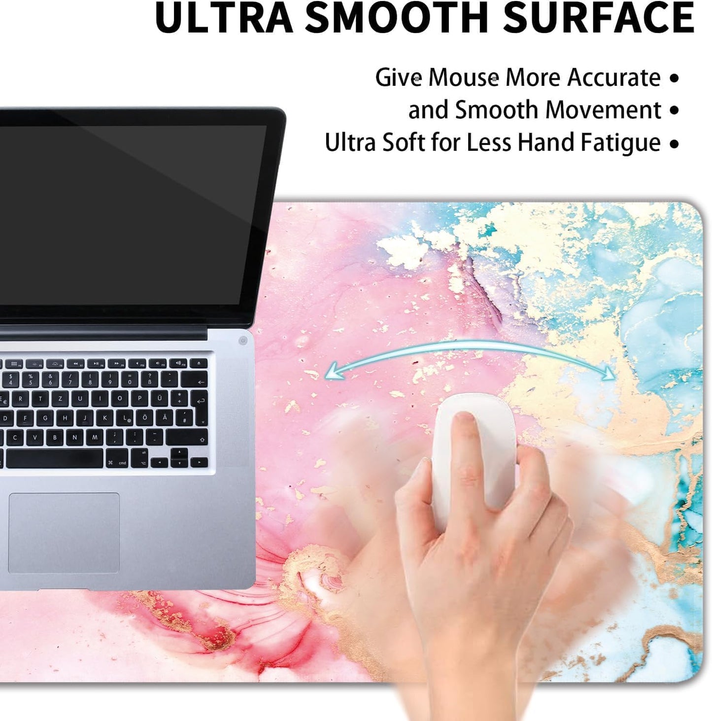 Cute Pink Marble Large Mouse Pad,Gaming Keyboard Desk Pad,Extended Mouse Mat Non-Slip Rubber Base with Stitched Edges for Office Game Home XXL 35.4"x15.7"