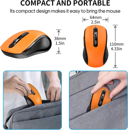 Wireless Mouse With Side Buttons Suitable for Laptops PC Chromebook Mac MacBook Silent Mouse with USB Nano Receiver 2400 DPI Anti Slip Scroll Wheel 6-Button Ergonomic Wireless Computer Mouse - Orange
