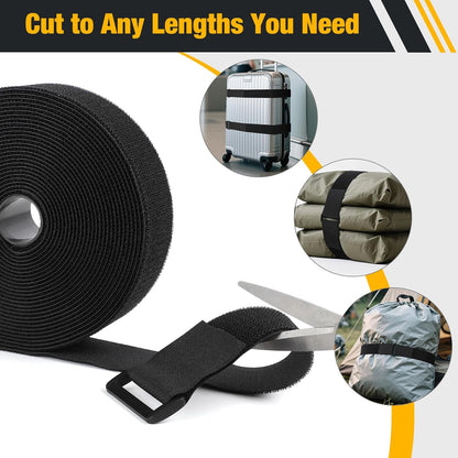 26ft x 2in Heavy Duty Cable Straps with 20pcs Plastic Buckles, Free Cut to Length Cinch Strap, Reusable & Adjustable Hook and Loop Straps for Cable Ties, Cord Organizer, Wire Management
