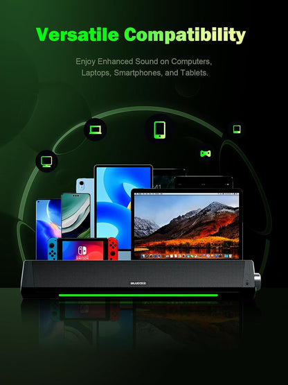 BLUEDEE Computer Speakers, Bluetooth Soundbar, HiFi Stereo, 3.5mm Aux-in Connection, USB Powered Speakers for Desktop Monitor, PC, Laptop, Tablets