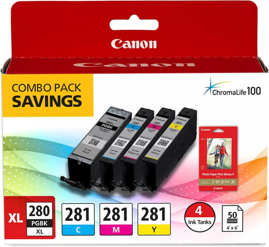 Canon PGI-280XL /CLI-281 Genuine Combo Pack with PP-301, Compatible with TR8520, TS9120,TS8120, TS6120, TS9521C/a, TS9520/a, TS8220, TS6220, TS8320, TS6320, TS702/a, and TR8620/a Series Printers