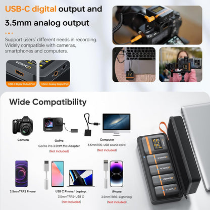 COMICA Vimo Q 4 Channel Wireless Lavalier Microphone System with Noise Cancellation, 4 Audio Tracks Output, 656ft Range, Wireless Mic for iPhone, DSLR Camera, Android, Video Recording Livestream