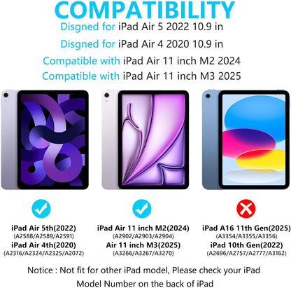 Keyboard Case for iPad Air 11-inch M2 2024/ Air 5th/ 4th Generation- Detachable Bluetooth Keyboard Case with Pencil Holder - Flip Stand Cover for iPad Air 11" M3/M2 (2025/2024)/Air 5 2022/Air 4 2020