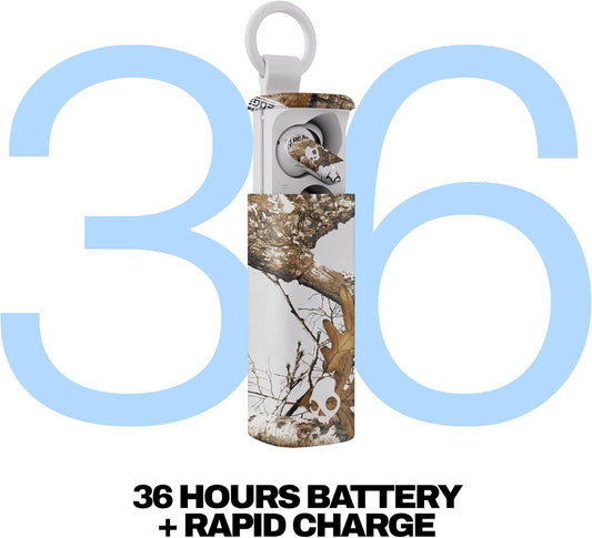 Skullcandy Dime Evo Wireless Earbuds, Bluetooth Headphones, Noise Isolating Fit, Up to 36 Hours Battery, Microphone for iPhone Android, Easy Carry with Clip-Anywhere Case - Realtree Edge Colors White