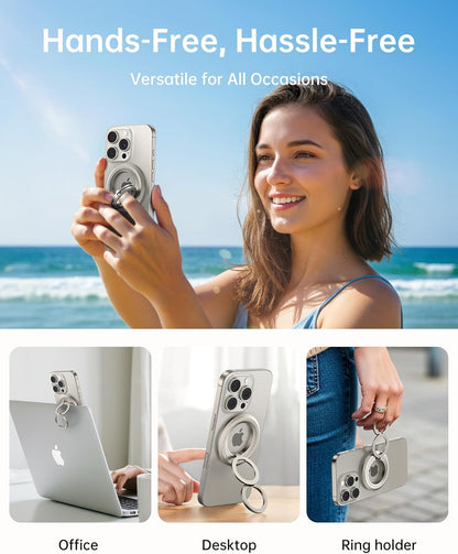 SYNCWIRE Phone Ring Holder Grip for MagSafe, 360° Rotation Magnetic Cell Phone Grip Stand Two-Sided Magnetic Compatible with iPhone 16 15 14 13 12 Pro Max fits MagSafe Accessories - Titanium