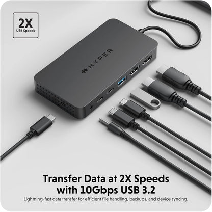 HyperDrive Next Dual 4K HDMI 7 Port USB C Docking Station for M Series MacBook, PC, Chromebook, 2x File Transfers w/ 10Gbps USB Ports, Dual 4K Docking Station Charges w/ 100W PD Power Passthrough Port