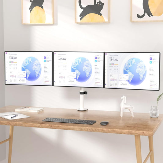 WALI Triple Monitor Mount, Three Monitor Desk Mount Fits 13-27in Screens, Holds up to 22lbs, Multiple Computer Stand with Tilt, Swivel, Rotation, VESA 75x75,100x100mm(M003S-W), White