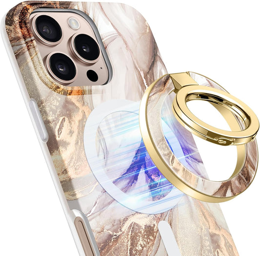 GVIEWIN Magnetic Phone Ring Holder, Compatible with MagSafe Phone Grip with Adjustable Stand, Magnet Phone Ring Kickstand for iPhone 16 Pro Max/Plus/15/14/13/12 Series/Other Phones (Topaz/Gold)