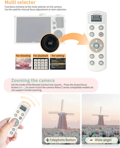 for Nikon Wireless Camera Remote Control - Aodelan Rechargeable Shutter Release Trigger with OLED Screen for Zfc, Z50, P1000,A1000, P950, B600; Replaces Nikon ML-L7(White)