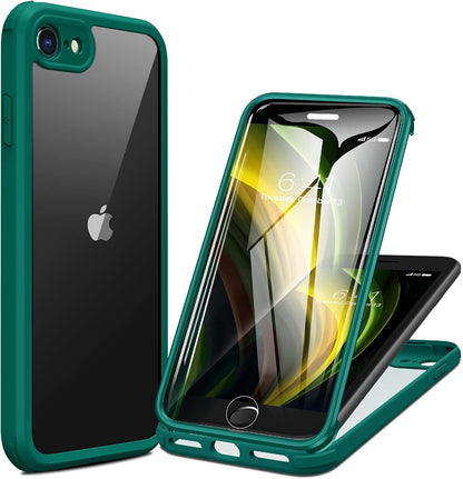 Miracase for iPhone SE Phone Case 3rd/2nd Generation 2022 2020 Full-Body with Built-in Glass Screen Protector, Heavy Duty 360° Protective Shockproof Bumper Cover for iPhone 8/SE, Green