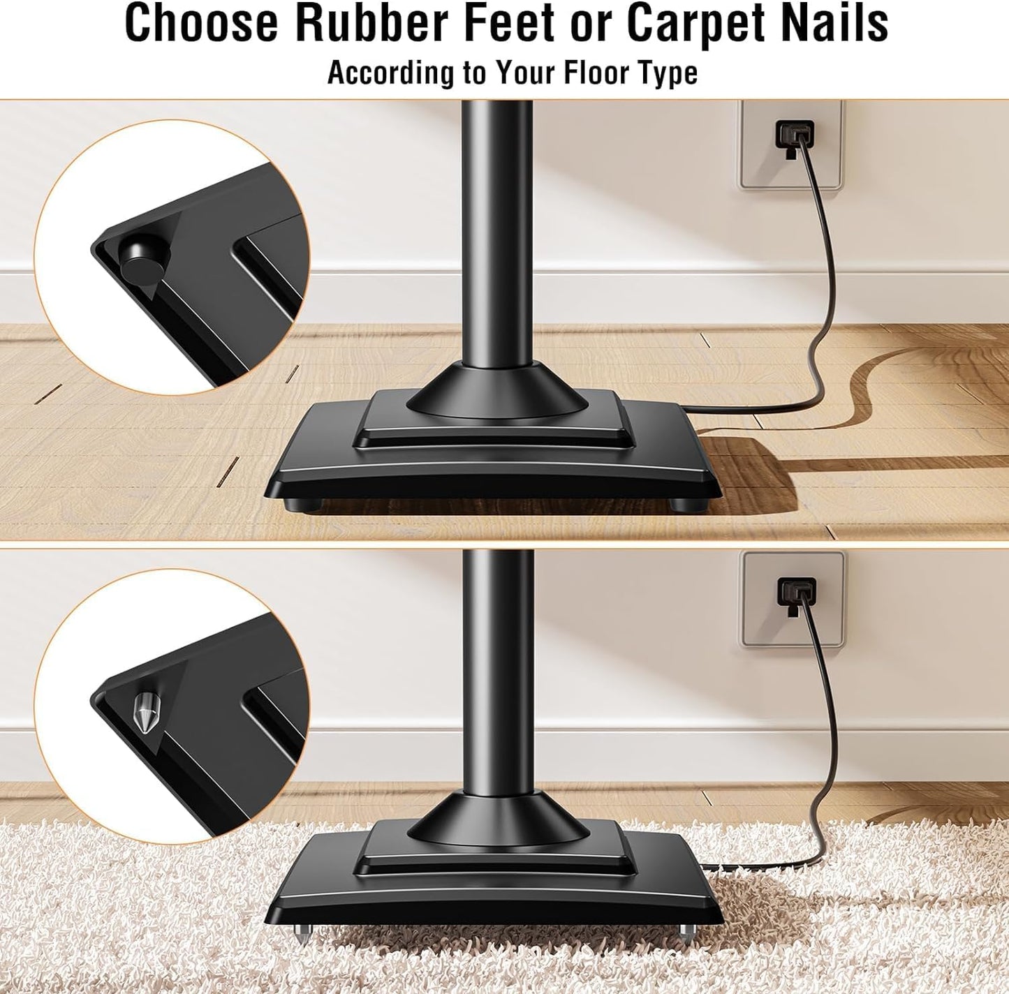 ELIVED Universal Speaker Stands Pair Height Adjustable Max 43.3", Surround Sound Speaker Stands for Bookshelf Speaker Satellite Rear Speakers Up to 11 lbs, Spring-Loaded Plate Extends to 10", YD5028