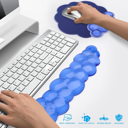 Gel Cloud Keyboard and Mouse Wrist Rest, Cute Wrist Support and Arm Support Rest for Typing Pain Relief，Suitable for Office/Computer/Laptop/Gaming Set-Blue