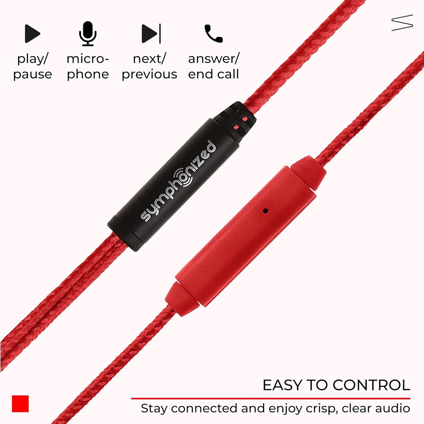 Symphonized MTRX Premium Genuine Wood In-ear Noise-isolating Headphones with Mic and Nylon Cable (Red)