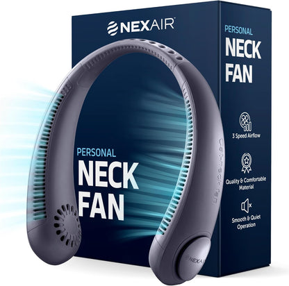 Portable Neck Fan - 3 Speed Rechargeable Bladeless Neck Fan, Adjustable Personal Black Neck Fan For Women & Men Modern Design, Great Cooling Fan For Travel, Indoor, Outdoors & Sports (Blue)