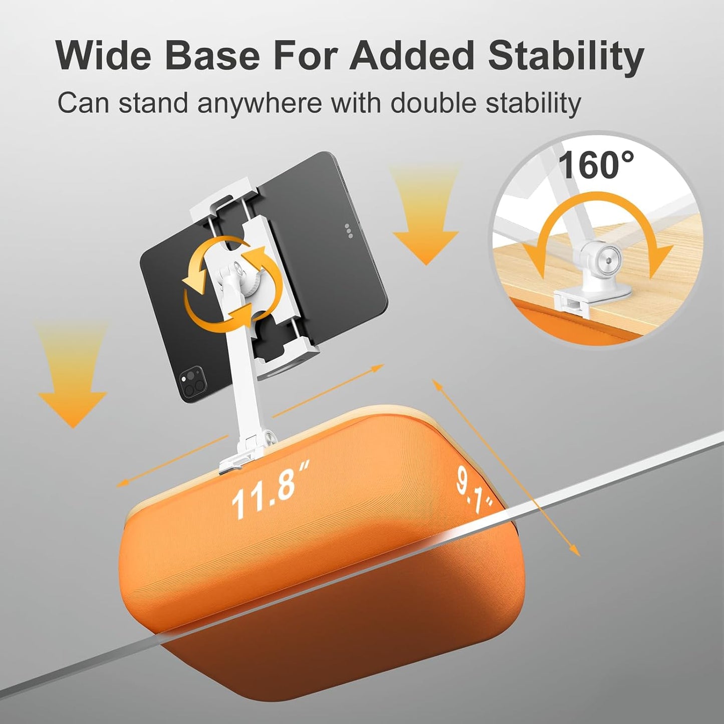 Lap Beanbag Cozy Kindle Pillow Stand for Bed with Adjustable Arm, 360° Tablet Holder, Fits 4.7"-13" Kindle, iPad, Phone, Lap Desk for Hands Free Reading in Bed, Couch, Sofa,Orange