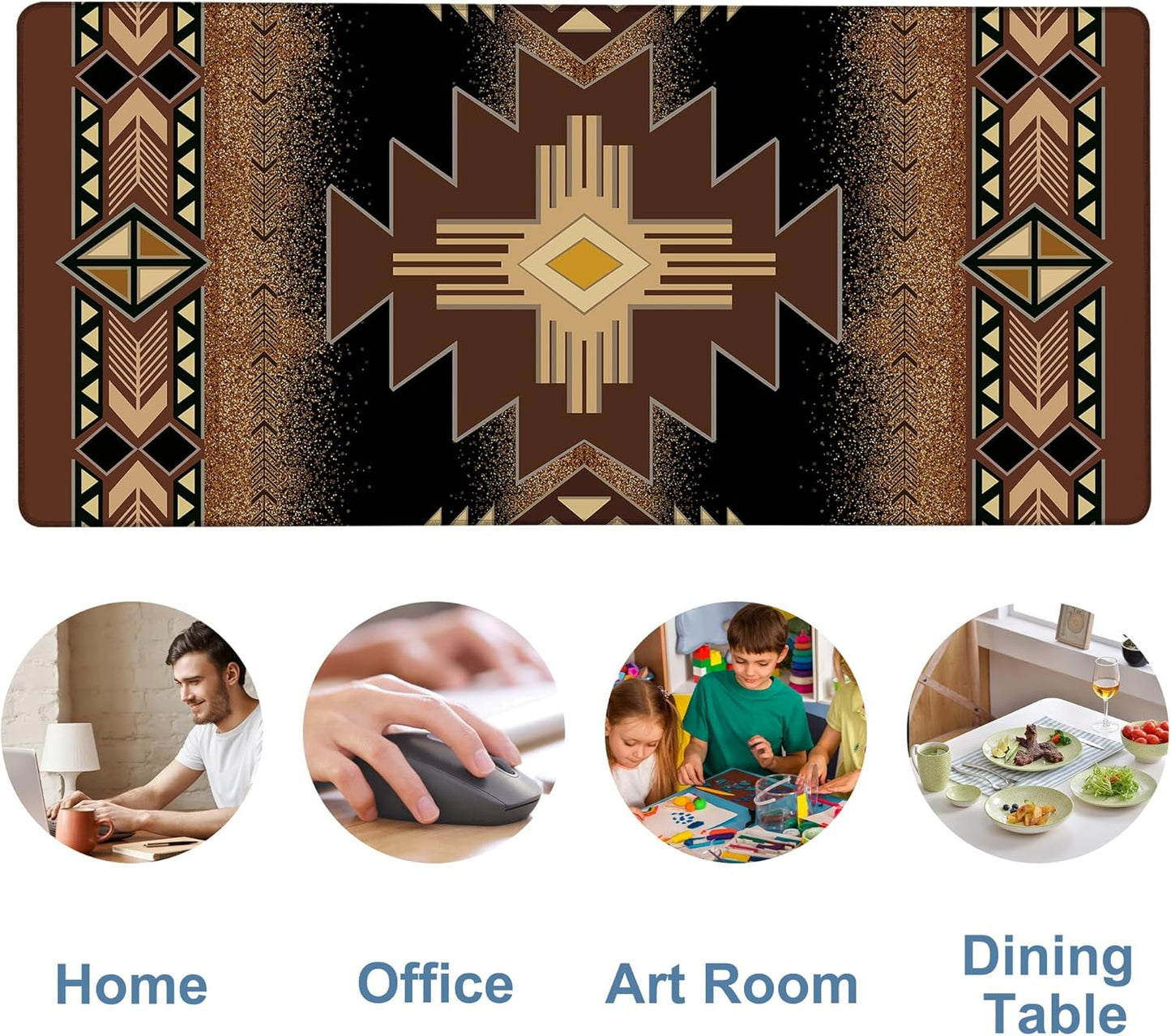 Large Mouse Pad Aztec Pattern Gaming Desk Pad Computer Keyboard Non-Slip Waterproof Mouse Mat with Rubber Base and Stitched Edges Entertainment Office Writing Desk Mat 35.4 x 15.7 Inches