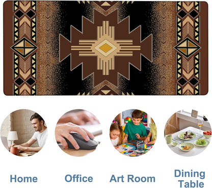 Large Mouse Pad Aztec Pattern Gaming Desk Pad Computer Keyboard Non-Slip Waterproof Mouse Mat with Rubber Base and Stitched Edges Entertainment Office Writing Desk Mat 35.4 x 15.7 Inches